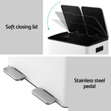 Cefito Pedal Bins Rubbish Bin Dual Compartment Waste Recycle Dustbins 60L White - Rear View