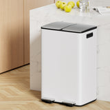 Cefito Pedal Bins Rubbish Bin Dual Compartment Waste Recycle Dustbins 60L White - Close-Up Angle