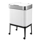 Cefito 40L Press Top Trash Can Kitchen Rubbish Bin Moblie Stainless Steel White