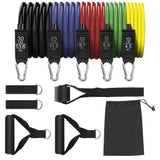 11 Piece Resistance Tube Bands Exercise Workout Bands Set Stackable With Handles & Bag - Front View