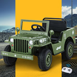 Rigo Kids Electric Ride On Car Jeep Military Off Road Toy Cars Remote 12V Olive - Low Angle