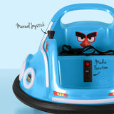 Kids Ride On Car Bumper Electric Toys Cars Light Remote Angry Birds Sticker Blue - Top-Down View