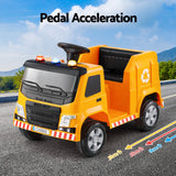 Rigo Kids Ride On Car Garbage Truck Police Light 12V Electric Toys Cars Yellow - Rear View