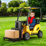 Rigo Kids Electric Ride On Car Forklift Loader Toys Cars Horn Remote 12V Yellow - Close-Up Angle