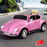 Kids Ride On Car Licensed Volkswagen Beetle Electric Toys Horn Remote 6V Pink - Close-Up Angle