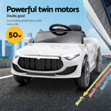 Rigo Kids Electric Ride On Car Cars Music Headlight Remote Control 12V White - Top-Down View