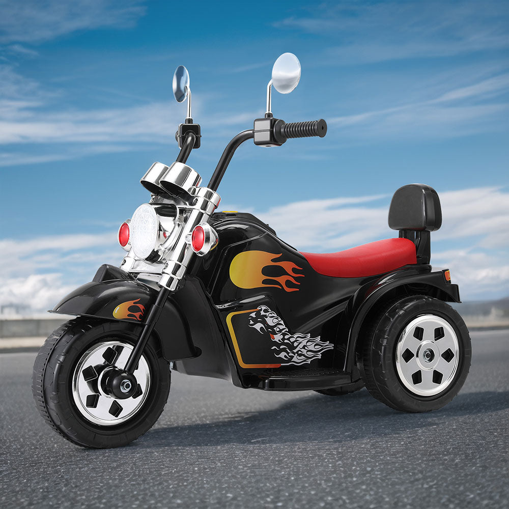 Rigo 6V Black Electric Kids Motorcycle - Ride-On Toy with Horn, Music & Safety Features