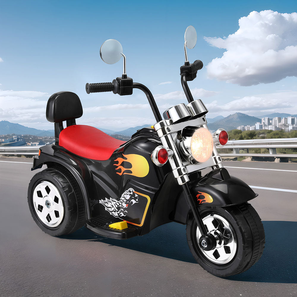 Rigo 6V Black Electric Kids Motorcycle - Ride-On Toy with Horn, Music & Safety Features