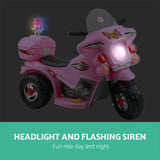 Rigo Kids Electric Ride On Police Motorcycle Motorbike 6V Battery Pink - 45-Degree Angle