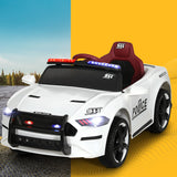 Rigo Kids Ride On Car Electric Patrol Police Cars Battery Powered Toys 12V White - Close-Up Angle