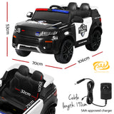 Rigo Kids Electric Ride On Patrol Police Car Horn Music Remote Black - Front View