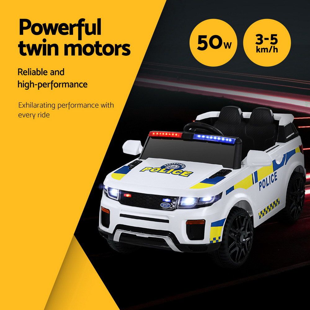 Rigo Kids Electric Ride On Patrol Police Car Horn Music Remote White