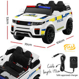 Rigo Kids Electric Ride On Patrol Police Car Horn Music Remote White - Front View