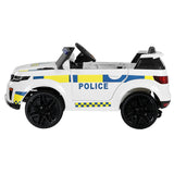 Rigo Kids Electric Ride On Patrol Police Car Horn Music Remote White - Side View