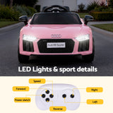 Ride On Car Licensed Audi R8 12V Electric Car for Kids Battery Pink - Low Angle