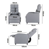 Oikiture Recliner Chair Armchair Adjustable Sofa Lounge Polyester Grey - 45-Degree Angle