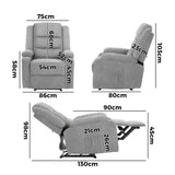Oikiture Recliner Chair Padded Lounge With Side Pocket Polyester Grey - Close-Up Angle