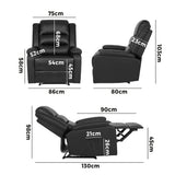 Oikiture Recliner Chair Armchair with Side Pocket Leather Black