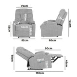 Oikiture Recliner Chair Electric Massage Chairs Heated Polyester Grey