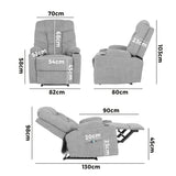 Oikiture Recliner Chair Electric Massage Chairs Heated Polyester Grey - Rear View