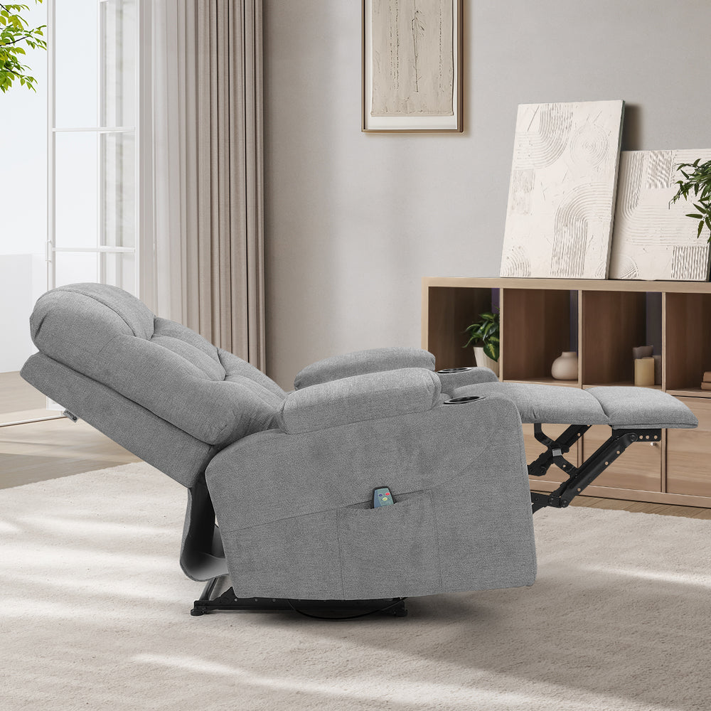 Oikiture Recliner Chair Electric Massage Chairs Heated Polyester Grey