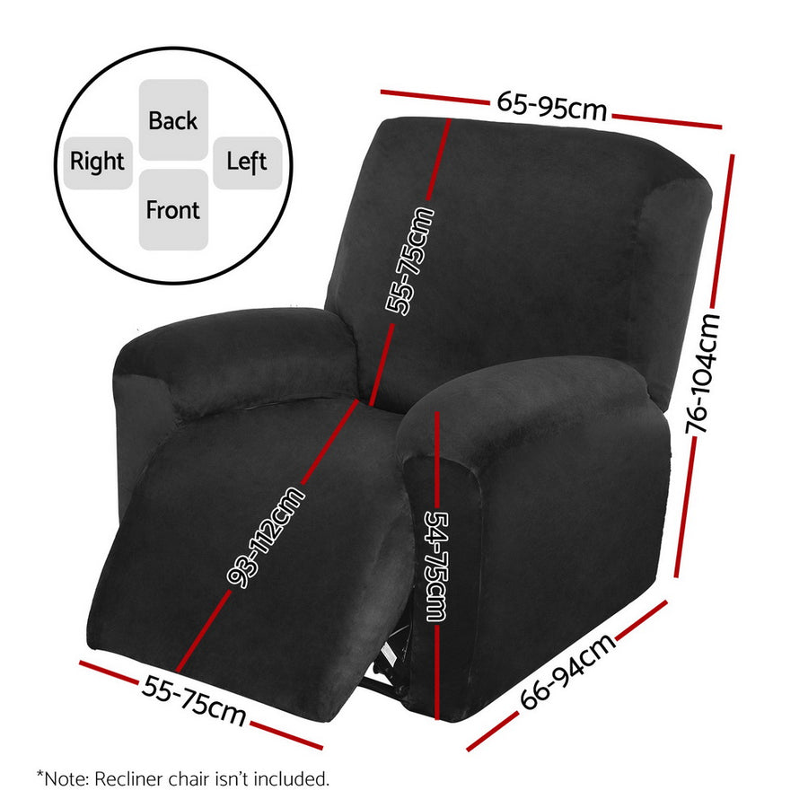 Artiss Recliner Chair Covers 1 Seater Velvet Black, Reclining
