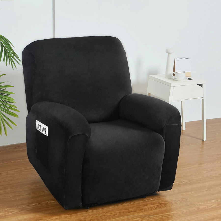 Artiss Recliner Chair Covers 1 Seater Velvet Black, image 7