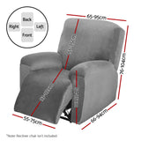 Plush Velvet Grey Recliner Chair Cover for 1 Seater by Artiss - Front View