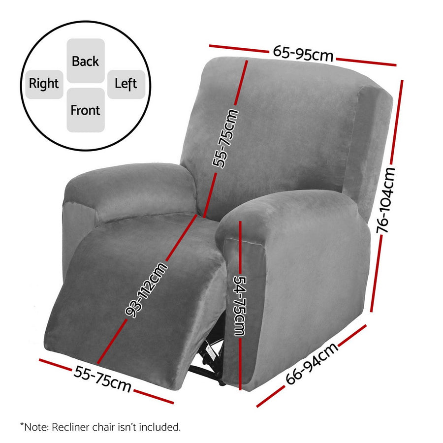 Artiss grey velvet 1 seater recliner chair cover with anti-slip strips, stretchy velvet fabric
