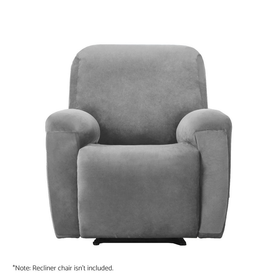 Artiss grey velvet 1 seater recliner chair cover with anti-slip strips, anti-slip foam strips