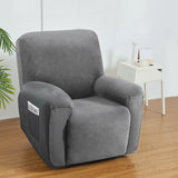 Plush Velvet Grey Recliner Chair Cover for 1 Seater by Artiss - Close-Up Angle