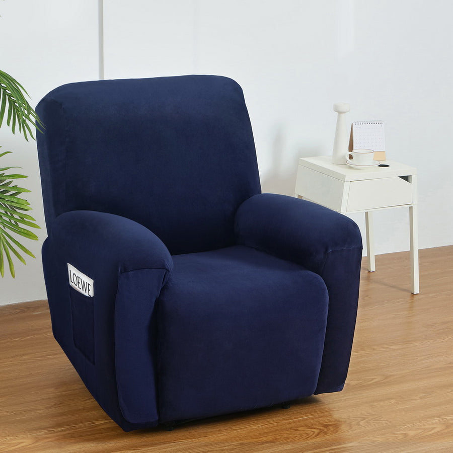 Artiss Recliner Chair Covers 1 Seater Velvet Navy, image 7
