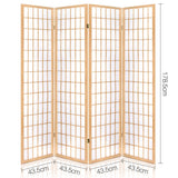Artiss 4 Panel Room Divider Screen 174x179cm Natural - Front View
