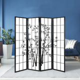 Artiss 4 Panel Room Divider Screen 174x179cm Bamboo Black White - Close-Up Angle