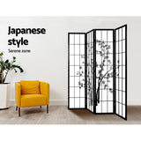 Artiss 4 Panel Room Divider Screen 174x179cm Bamboo Black White - 45-Degree Angle