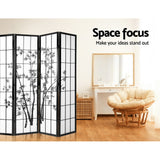 Artiss 4 Panel Room Divider Screen 174x179cm Bamboo Black White - Rear View
