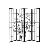 Artiss 4 Panel Room Divider Screen 174x179cm Bamboo Black White - Low Angle