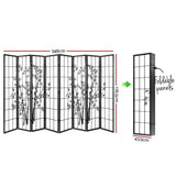 Artiss 8 Panel Room Divider Screen 348x179cm Bamboo Black White - Front View