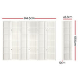 Artiss 6 Panel Room Divider Screen 265x179cm Nova White - Front View