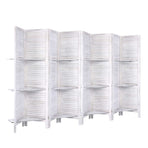 Artiss white 8 panel folding room divider screen with display shelves, display shelves on the divider