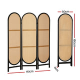 Artiss 3 Panel Room Divider Screen 151x180cm Rattan Brown - Front View