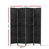 Artiss 4 Panel Room Divider Screen 163x170cm Woven Black - Front View