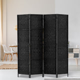 Artiss 4 Panel Room Divider Screen 163x170cm Woven Black - Close-Up Angle