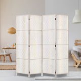 Artiss 4 Panel Room Divider Screen 163x170cm Woven White - Close-Up Angle