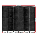 Artiss 6 Panel Room Divider Screen 245x170cm Woven Black - Front View