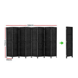 Artiss 8 Panel Room Divider Screen 326x170cm Woven Black - Front View