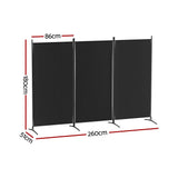 Artiss 3 Panel Room Divider Set of 2 Folding Privacy Screen Fabric Room Separator Partition Black - Side View