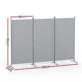Artiss 3 Panel Room Divider Set of 2 Folding Privacy Screen Fabric Room Separator Partition Grey - Side View