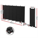 Artiss 6 Panel Room Divider Screen 323cm Wheel Fabric Black - Front View