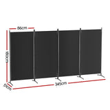 Elegant Black 4-Panel Velvet Room Divider Screen - 345x180cm